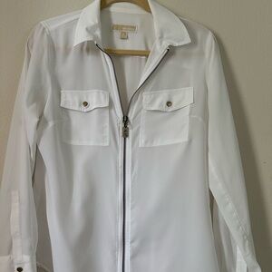 Michael Kors White Zip-Up Shirt